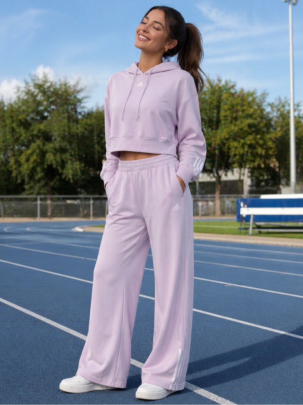 Adidas Set Cropped Hoodie & Wide-Leg Pants | Size Small Hoodie & Size XS Pants